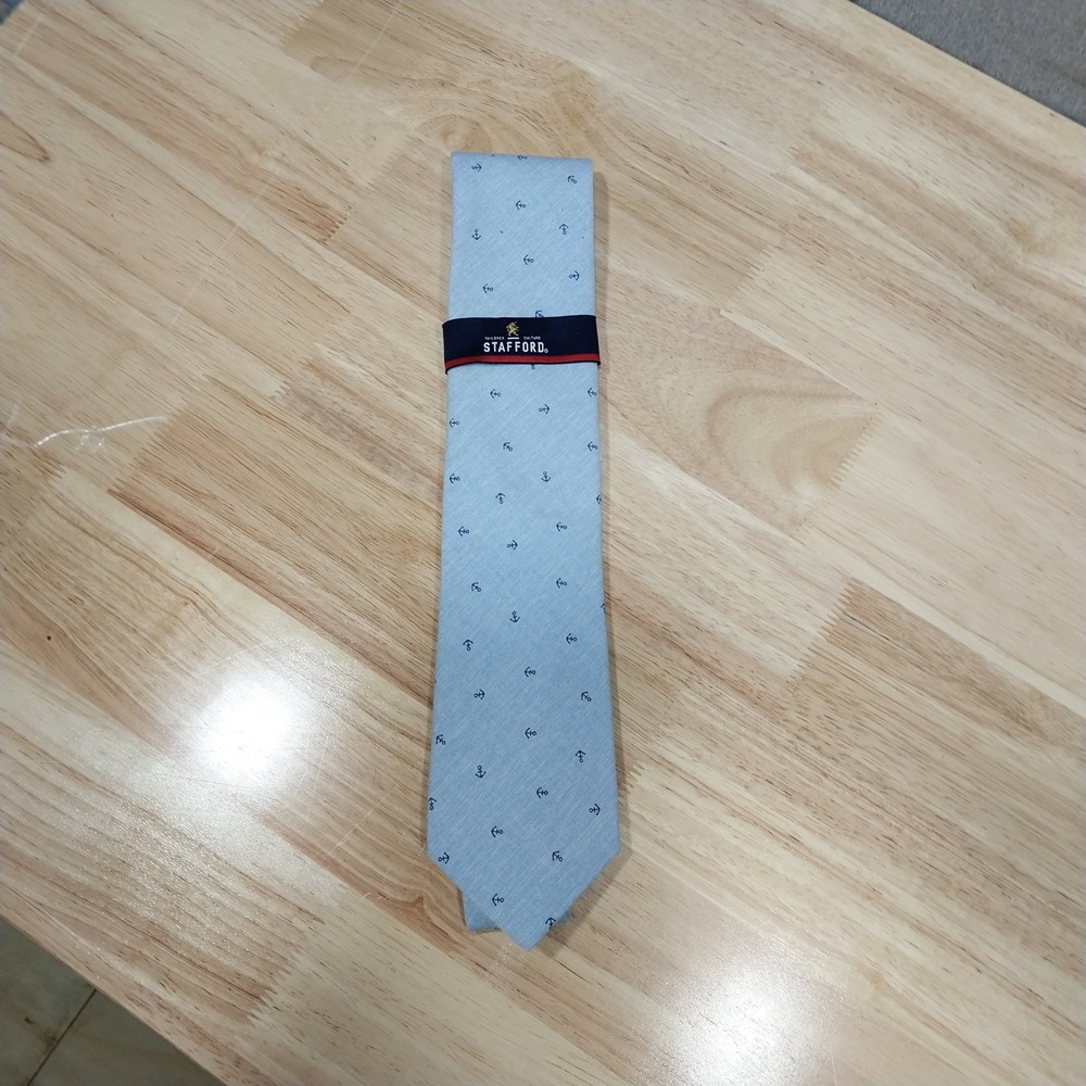 Stafford Mens Necktie Anchor Pattern Broadcloth Regular Fit OS Blue